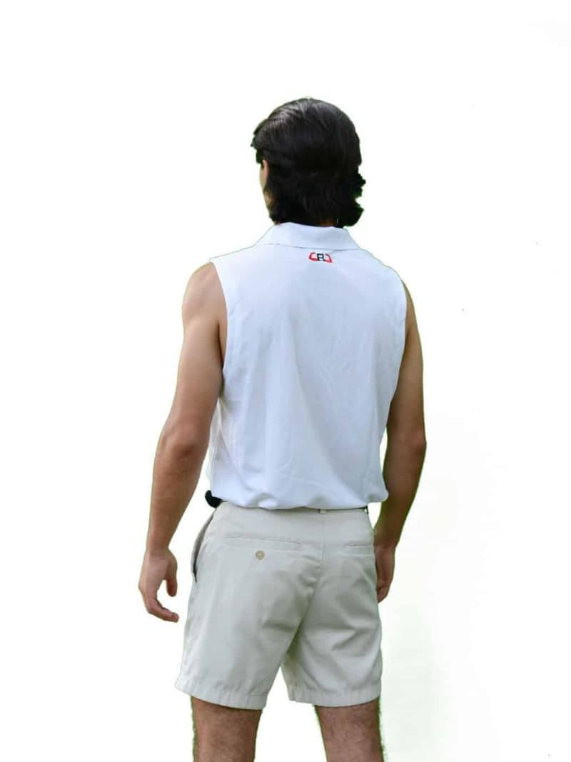 white sleeveless men's polo back